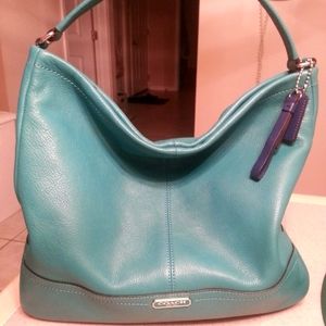 Coach Park Pebble Leather Hobo Bag (Turquoise/Teal)